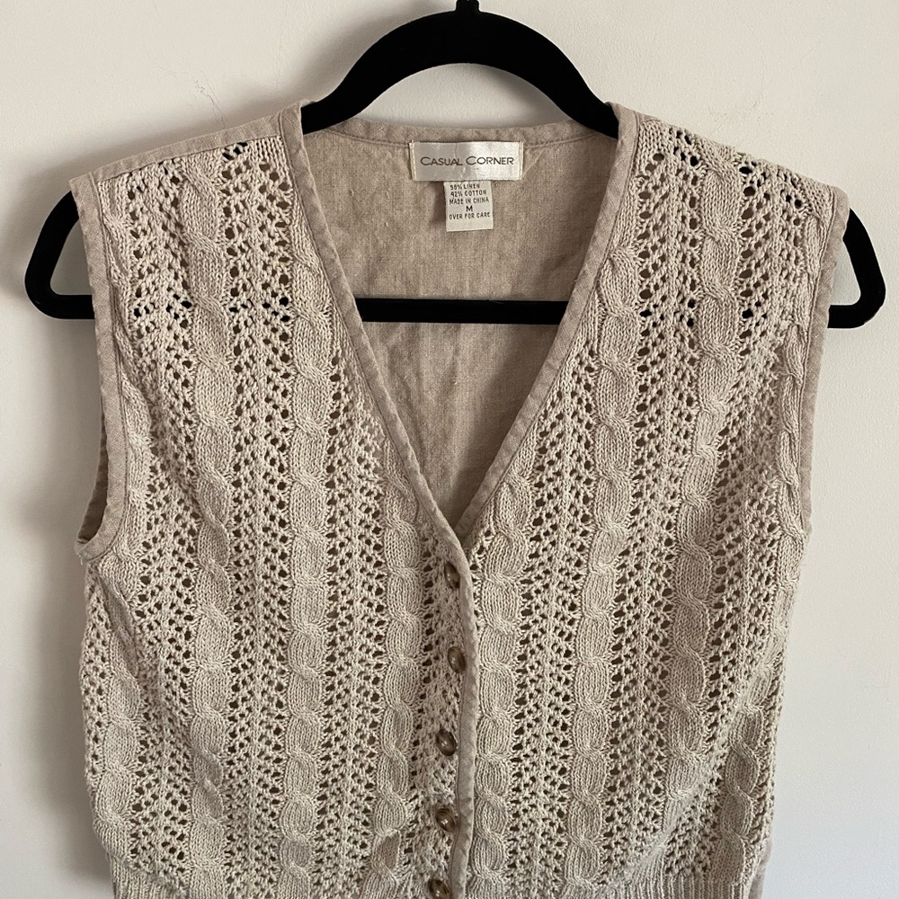 Casual Corner Light Tan Linen Blend‎ Vest Size Medium Earthy Boho Cottagecore